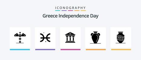 Griekenland onafhankelijkheid dag glyph 5 icoon pak inclusief amfora. natie. bank. geschiedenis. cultuur. creatief pictogrammen ontwerp vector