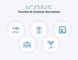 toerisme en buitenshuis recreatie blauw icoon pak 5 icoon ontwerp. mijlpaal. afbeelding. strand. huis. gebouw vector