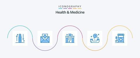 Gezondheid en geneeskunde blauw 5 icoon pak inclusief noodgeval. telefoongesprek. mail. Gezondheid. geschiktheid vector