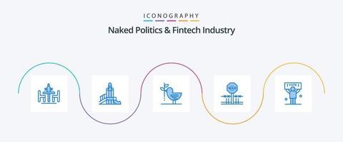 naakt politiek en FinTech industrie blauw 5 icoon pak inclusief leger. gevecht. speelplaats. pacifisme. vriendschap vector