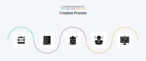 creatief werkwijze glyph 5 icoon pak inclusief . werkwijze. lettertype. koppel. groot idee vector