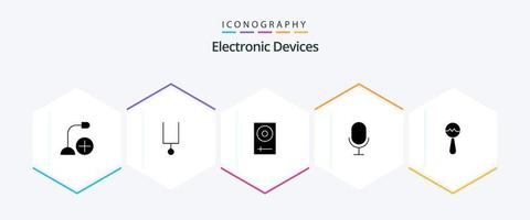 apparaten 25 glyph icoon pak inclusief maracas. dossier. troosten. microfoon. menger vector