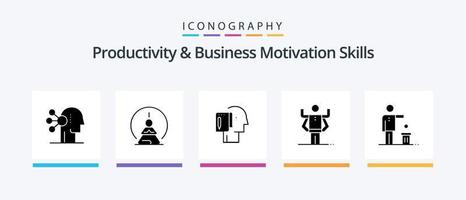 produktiviteit en bedrijf motivatie vaardigheden glyph 5 icoon pak inclusief organisatie. menselijk. verstand. vermogen. Opmerking. creatief pictogrammen ontwerp vector