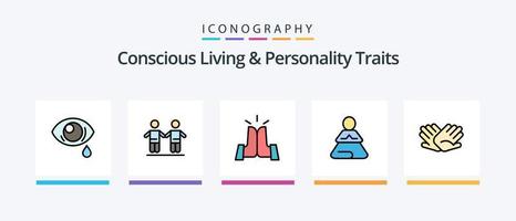 bewust leven en persoonlijkheid eigenschappen lijn gevulde 5 icoon pak inclusief depressie. vriendschap. Nee mobiel. vrienden. yoga. creatief pictogrammen ontwerp vector