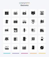 creatief elektronica 25 glyph solide zwart icoon pak zo net zo accu. systeem. Lens. huis. apparaat vector