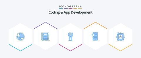 codering en app ontwikkeling 25 blauw icoon pak inclusief app. certificaat. zak. programmeren. ontwikkeling vector