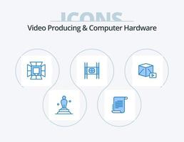 video produceren en computer hardware blauw icoon pak 5 icoon ontwerp. geld. kosten. scenario. begroting. professioneel vector