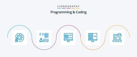 programmering en codering blauw 5 icoon pak inclusief computer. app. ontwikkeling. ontwikkeling. codering vector