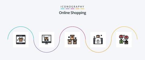 online boodschappen doen lijn gevulde vlak 5 icoon pak inclusief geld. doos. marketing. Product. pak vector