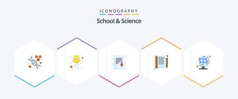 school- en wetenschap 25 vlak icoon pak inclusief geografie. studie. Opmerking. pen. onderwijs vector