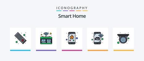 slim huis lijn gevulde 5 icoon pak inclusief garage. telefoon. stroom. telefoon. microchip. creatief pictogrammen ontwerp vector