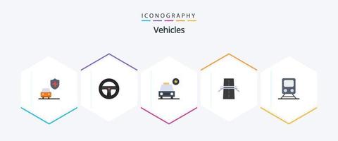 voertuigen 25 vlak icoon pak inclusief trein. het spoor. ster. snelweg. creatief vector
