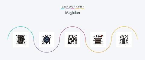 goochelaar lijn gevulde vlak 5 icoon pak inclusief magie. goochelaar. brandend. magisch. magie vector