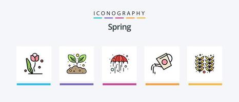 voorjaar lijn gevulde 5 icoon pak inclusief vuurrad. kinderen. groeien. de lente. blad. creatief pictogrammen ontwerp vector