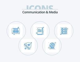 communicatie en media blauw icoon pak 5 icoon ontwerp. databank. auteur. mensen. notities. plakband vector