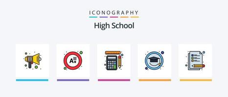 hoog school- lijn gevulde 5 icoon pak inclusief zoeken. papier. markeerstift. document. lamp. creatief pictogrammen ontwerp vector