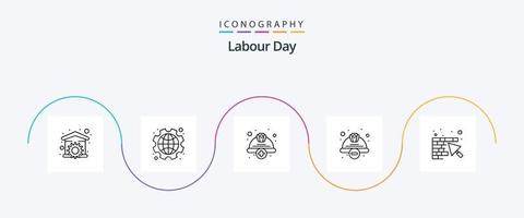 arbeid dag lijn 5 icoon pak inclusief bescherming. kap. arbeid. arbeid. moeilijk vector