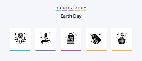 aarde dag glyph 5 icoon pak inclusief groente. recyclen. bloem. plastic. winkelen. creatief pictogrammen ontwerp vector