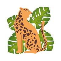 luipaard dier met bladeren geïsoleerd pictogram vector