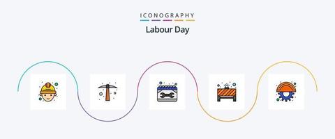 arbeid dag lijn gevulde vlak 5 icoon pak inclusief snijder. rood licht. bouw. hou op. bord vector