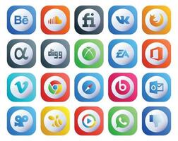 20 sociaal media icoon pak inclusief chroom vimeo app netto kantoor ea vector