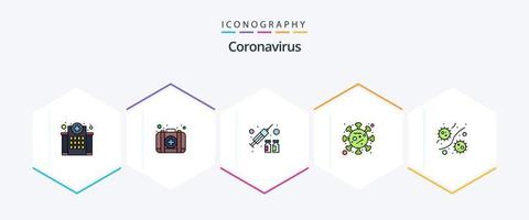coronavirus 25 gevulde lijn icoon pak inclusief bacterie. ziekte. geval. verspreiding. virus vector