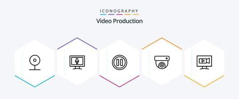 video productie 25 lijn icoon pak inclusief media . camera . scherm . muziek- vector