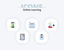 online aan het leren vlak icoon pak 5 icoon ontwerp. tijd. bureau. notities. klok. potlood vector