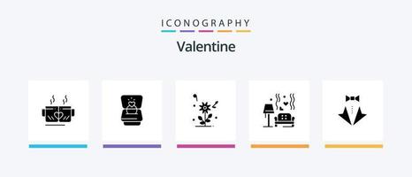 Valentijn glyph 5 icoon pak inclusief bloem. dag. liefde. valentijnskaarten. bruiloft. creatief pictogrammen ontwerp vector