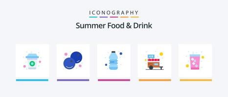 zomer voedsel en drinken vlak 5 icoon pak inclusief drank. kraam. gezond. ijs. winkel. creatief pictogrammen ontwerp vector
