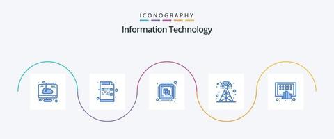 informatie technologie blauw 5 icoon pak inclusief radio. omroep. het dossier. verwerker. computer vector