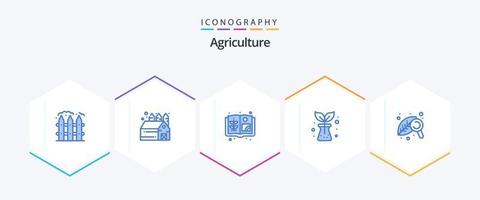 landbouw 25 blauw icoon pak inclusief blad. boek. Onderzoek. fabriek vector