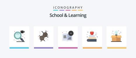school- en aan het leren vlak 5 icoon pak inclusief . doos. onderwijs. lamp. onderwijs. creatief pictogrammen ontwerp vector