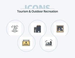 toerisme en buitenshuis recreatie lijn gevulde icoon pak 5 icoon ontwerp. het weer. temperatuur. vlak. hotel. wereld vector