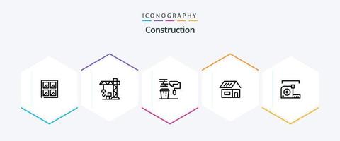 bouw 25 lijn icoon pak inclusief meter. meeteenheid. schilderen. huis. bouwen vector