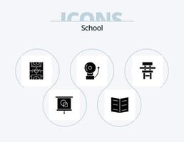 school- glyph icoon pak 5 icoon ontwerp. onderwijs. klas. spel. stoel. klok vector