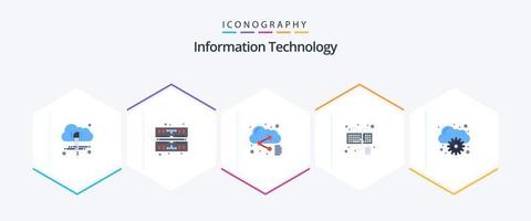 informatie technologie 25 vlak icoon pak inclusief . computergebruik. deel. wolk. toetsenbord vector