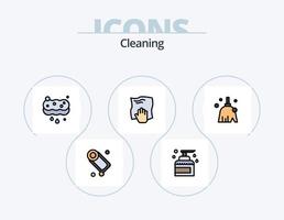 schoonmaak lijn gevulde icoon pak 5 icoon ontwerp. bezem. schoonmaak. schrobben. bad. zeep vector
