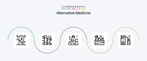 alternatief geneeskunde lijn 5 icoon pak inclusief brander. welzijn. gezondheidszorg. spa. heet vector