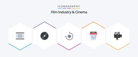 cenima 25 vlak icoon pak inclusief film camera. theater. pokemon. film theater. bioscoop vector