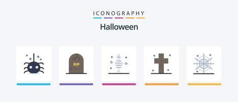 halloween vlak 5 icoon pak inclusief grafsteen. begraafplaats. halloween. dood. zeevruchten. creatief pictogrammen ontwerp vector