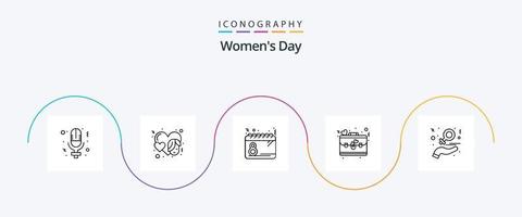 vrouwen dag lijn 5 icoon pak inclusief liefdadigheid. dag. kalender. aktentas. datum vector