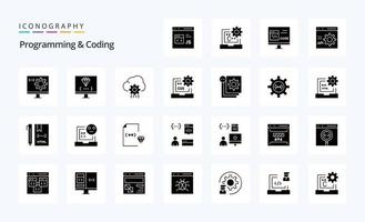 25 programmering en codering solide glyph icoon pak vector