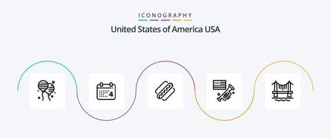 Verenigde Staten van Amerika lijn 5 icoon pak inclusief gebouw. Amerikaans. Amerika. lofzang. vlag vector