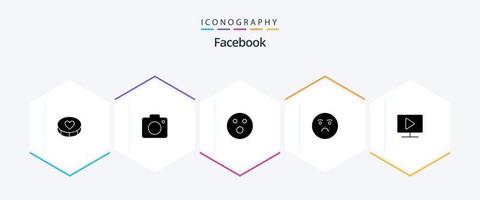 facebook 25 glyph icoon pak inclusief computer. verdrietig. golfbal. gevoel. emoji vector