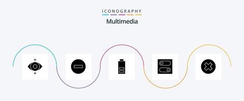 multimedia glyph 5 icoon pak inclusief verwijderen. verwijderen. accu. dichtbij. schakelaar vector