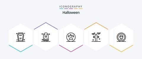 halloween 25 lijn icoon pak inclusief tuin. graf. eng. vleermuizen. spookachtig vector