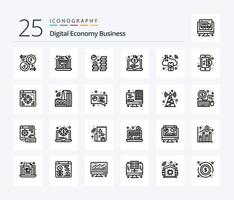 digitaal economie bedrijf 25 lijn icoon pak inclusief bedrijf. tas. munt. economie. besparing vector