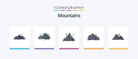 bergen lijn gevulde 5 icoon pak inclusief natuur. heuvel. berg. zon. heuvel. creatief pictogrammen ontwerp vector
