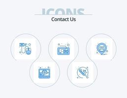 contact ons blauw icoon pak 5 icoon ontwerp. plaats. tablet. e-mail. bericht. e-mail vector